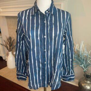 Nic + Zoe long sleeve button up shirt navy & white NWT size XS
